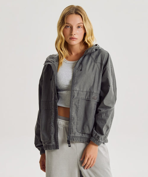WOMEN ALLDAY WASHED HOODED WINDBREAKER - 2 COLORS D/CHARCOAL