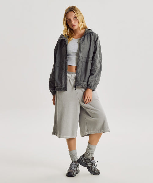 WOMEN ALLDAY WASHED HOODED WINDBREAKER - 2 COLORS D/CHARCOAL