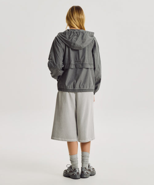 WOMEN ALLDAY WASHED HOODED WINDBREAKER - 2 COLORS D/CHARCOAL