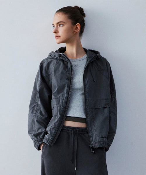 WOMEN ALLDAY WASHED HOODED WINDBREAKER - 2 COLORS D/CHARCOAL