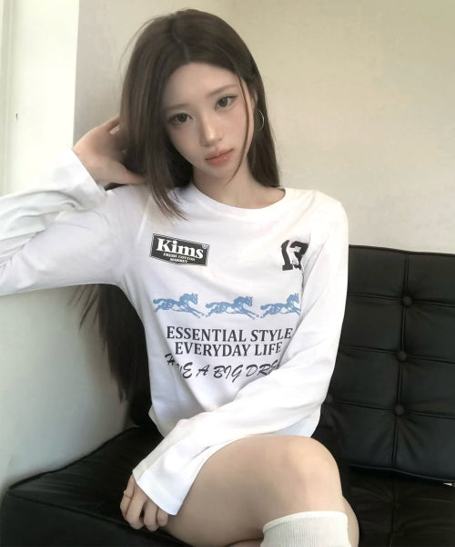 THREE HORSE LOGO LS TEE - 2 COLORS WHITE