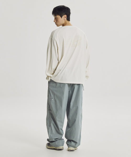 ESCAPE WASHED WOVEN WIDE PANTS - 2 COLORS B/GRAY