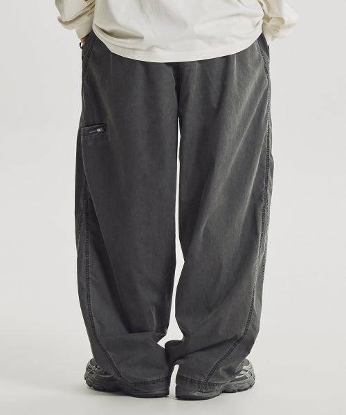 ESCAPE WASHED WOVEN WIDE PANTS - 2 COLORS CHARCOAL