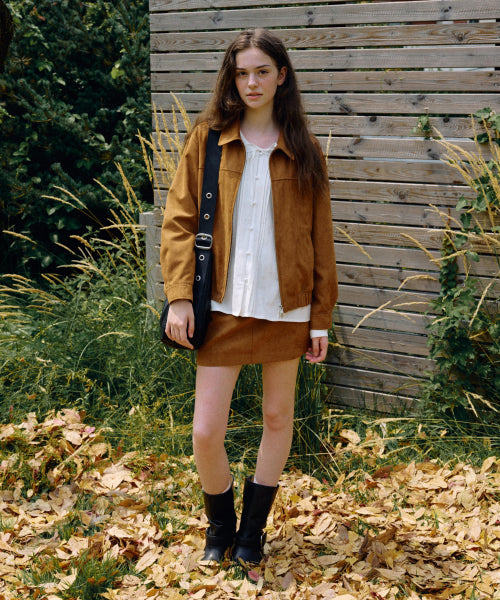 WOMAN SUEDE MINI SKIRT #SANA同款！ - 2 COLORS CAMEL