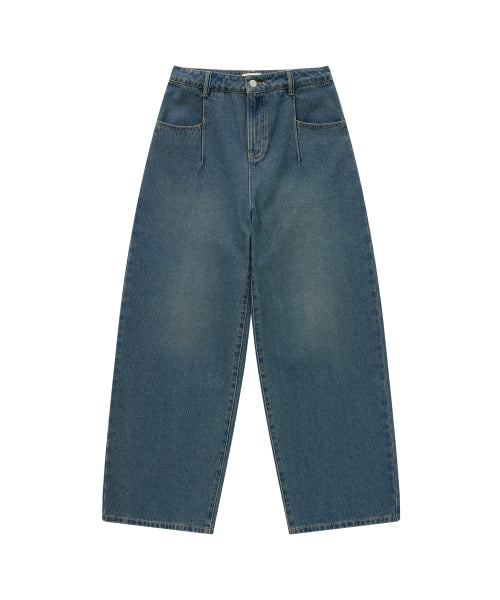 WOMAN WIDE CURVED DENIM PANTS #SANA同款！ - 2 COLORS BLUE