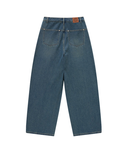 WOMAN WIDE CURVED DENIM PANTS #SANA同款！ - 2 COLORS BLUE
