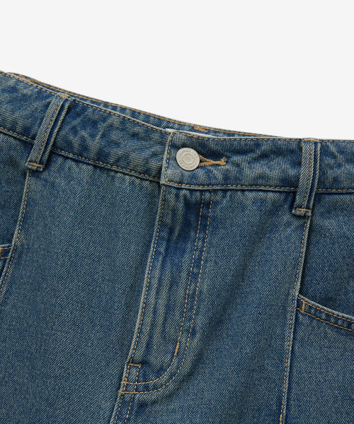 WOMAN WIDE CURVED DENIM PANTS #SANA同款！ - 2 COLORS BLUE