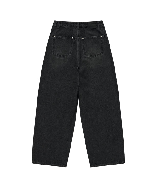 WOMAN WIDE CURVED DENIM PANTS #SANA同款！ - 2 COLORS BLACK