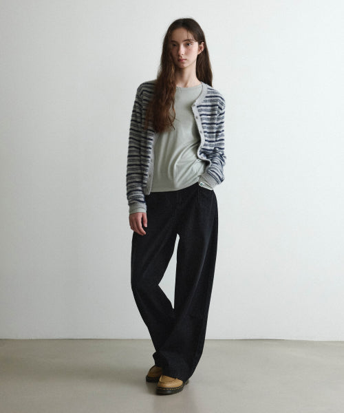 WOMAN WIDE CURVED DENIM PANTS #SANA同款！ - 2 COLORS BLACK