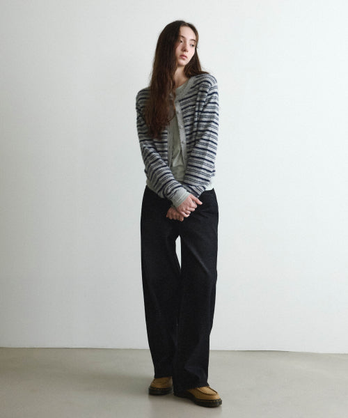WOMAN WIDE CURVED DENIM PANTS #SANA同款！ - 2 COLORS BLACK