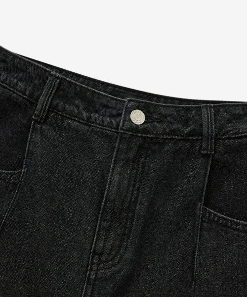 WOMAN WIDE CURVED DENIM PANTS #SANA同款！ - 2 COLORS BLACK