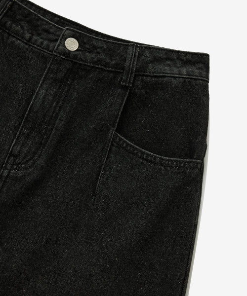 WOMAN WIDE CURVED DENIM PANTS #SANA同款！ - 2 COLORS BLACK