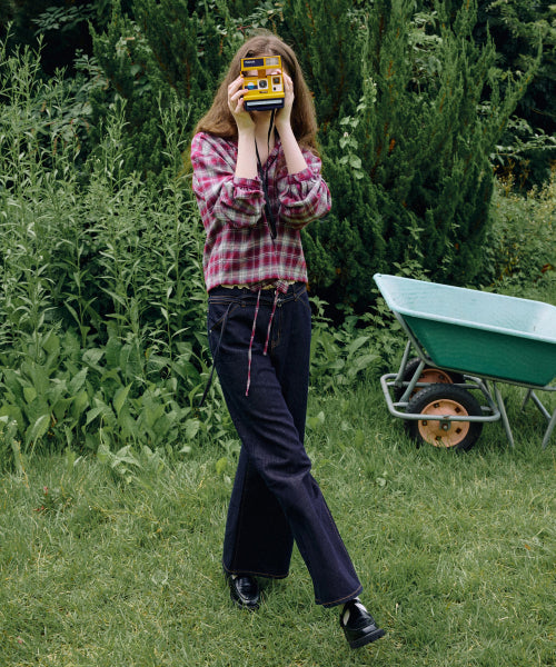 WOMAN WIDE BELTED DENIM PANTS #SANA同款！ - 2 COLORS INDIGO