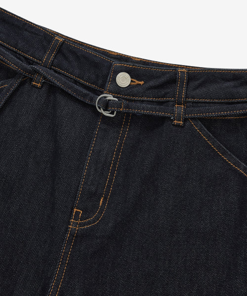 WOMAN WIDE BELTED DENIM PANTS #SANA同款！ - 2 COLORS INDIGO