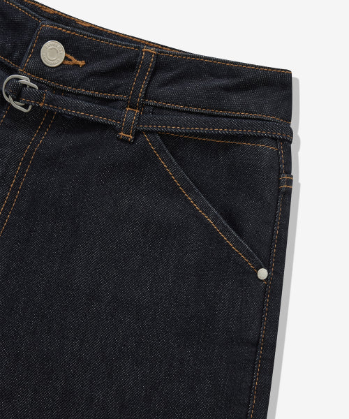 WOMAN WIDE BELTED DENIM PANTS #SANA同款！ - 2 COLORS INDIGO