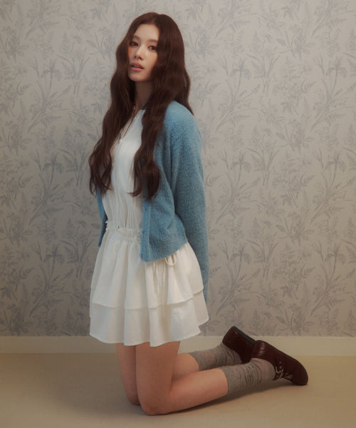 WOMAN PINTUCK FRILL DRESS #SANA同款！ - 2 COLORS IVORY