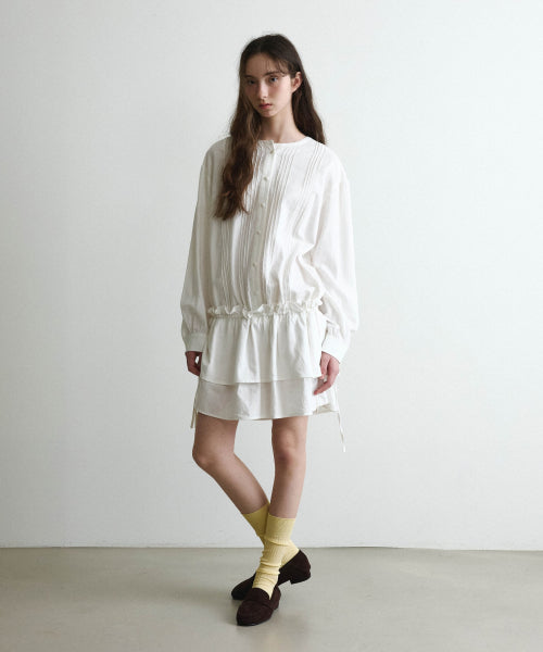 WOMAN PINTUCK FRILL DRESS #SANA同款！ - 2 COLORS IVORY