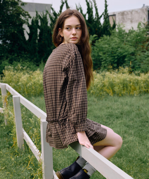WOMAN PINTUCK FRILL DRESS #SANA同款！ - 2 COLORS BROWN
