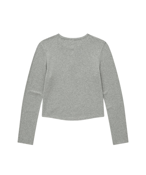 WOMAN HENLEY EYELET LONG SLEEVE #SANA同款！ - 2 COLORS MELANGE GREY
