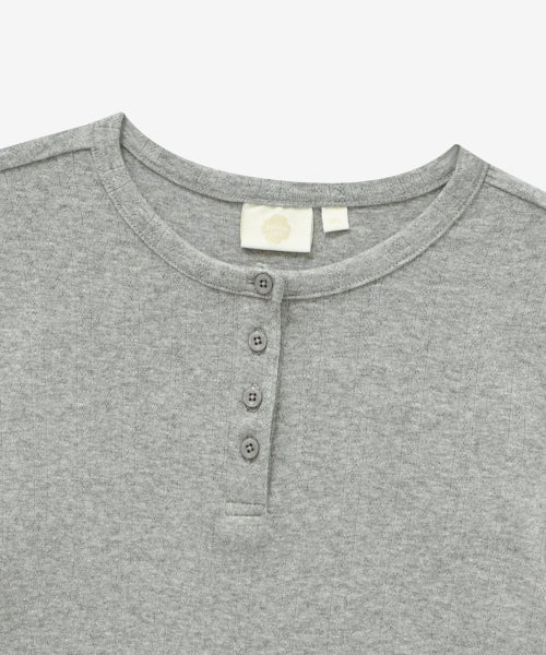WOMAN HENLEY EYELET LONG SLEEVE #SANA同款！ - 2 COLORS MELANGE GREY