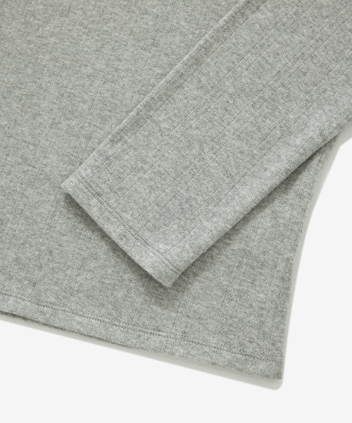 WOMAN HENLEY EYELET LONG SLEEVE #SANA同款！ - 2 COLORS MELANGE GREY