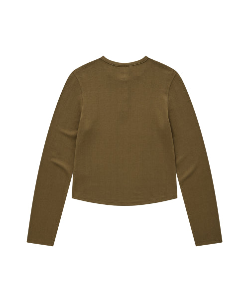 WOMAN HENLEY EYELET LONG SLEEVE #SANA同款！ - 2 COLORS BROWN
