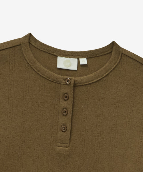 WOMAN HENLEY EYELET LONG SLEEVE #SANA同款！ - 2 COLORS BROWN