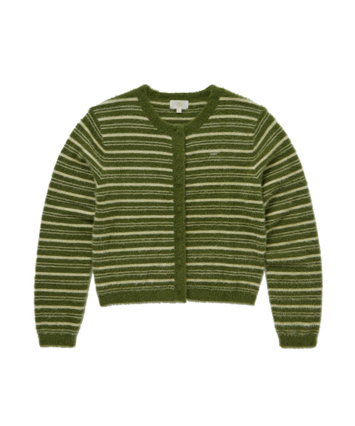 WOMAN STRIPE HAIRY CARDIGAN #SANA同款！ - 2 COLORS OLIVE