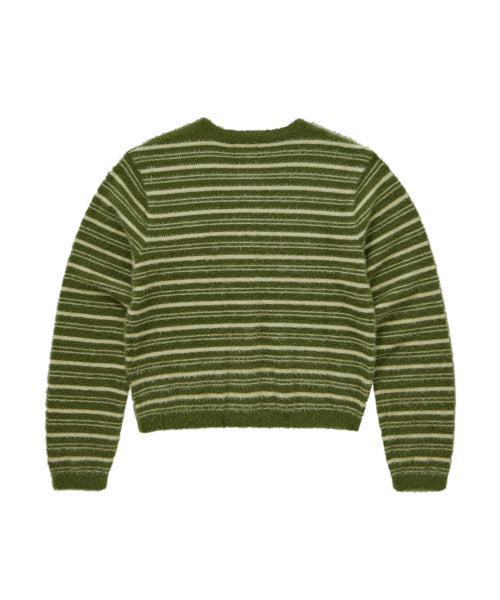 WOMAN STRIPE HAIRY CARDIGAN #SANA同款！ - 2 COLORS OLIVE