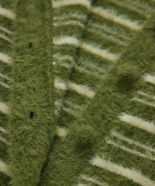 WOMAN STRIPE HAIRY CARDIGAN #SANA同款！ - 2 COLORS OLIVE