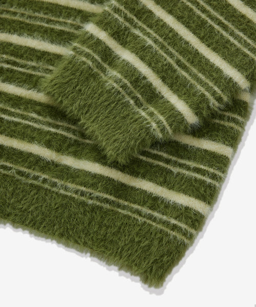 WOMAN STRIPE HAIRY CARDIGAN #SANA同款！ - 2 COLORS OLIVE