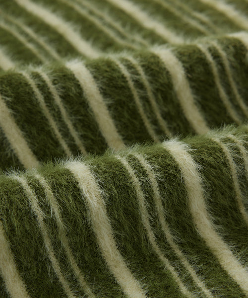 WOMAN STRIPE HAIRY CARDIGAN #SANA同款！ - 2 COLORS OLIVE