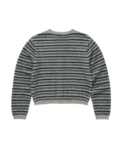 WOMAN STRIPE HAIRY CARDIGAN #SANA同款！ - 2 COLORS GREY