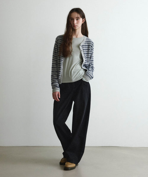 WOMAN STRIPE HAIRY CARDIGAN #SANA同款！ - 2 COLORS GREY