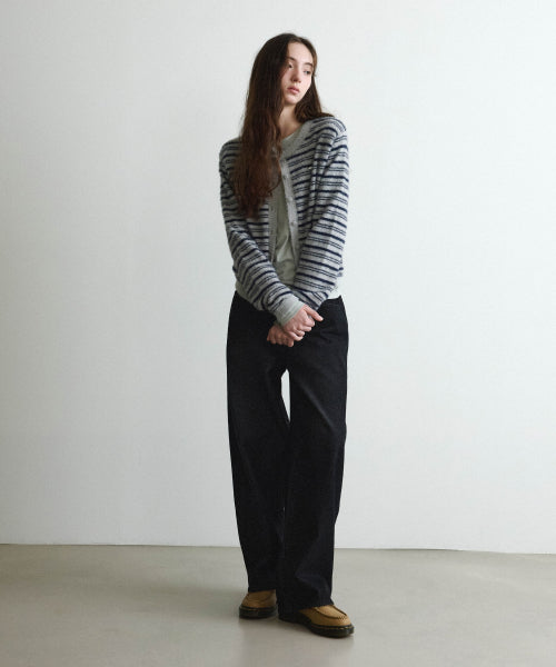 WOMAN STRIPE HAIRY CARDIGAN #SANA同款！ - 2 COLORS GREY