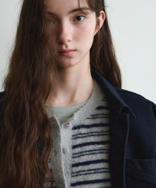 WOMAN STRIPE HAIRY CARDIGAN #SANA同款！ - 2 COLORS GREY