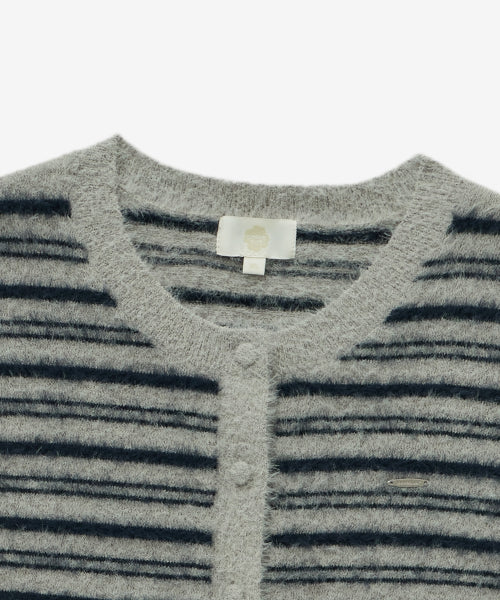 WOMAN STRIPE HAIRY CARDIGAN #SANA同款！ - 2 COLORS GREY