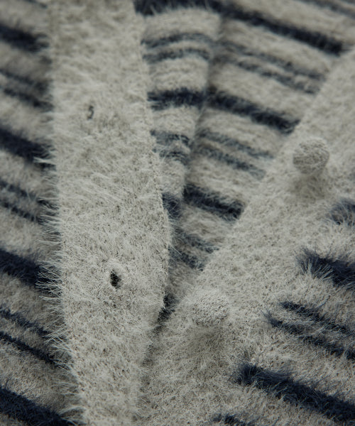 WOMAN STRIPE HAIRY CARDIGAN #SANA同款！ - 2 COLORS GREY