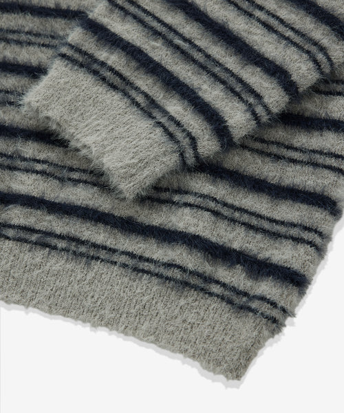 WOMAN STRIPE HAIRY CARDIGAN #SANA同款！ - 2 COLORS GREY