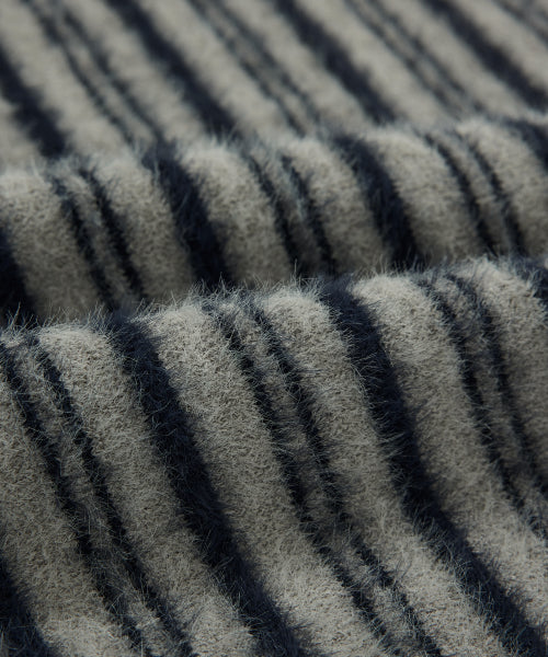 WOMAN STRIPE HAIRY CARDIGAN #SANA同款！ - 2 COLORS GREY