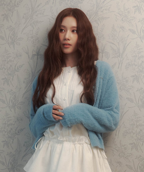 WOMAN V-NECK HAIRY CARDIGAN #SANA同款！ - 2 COLORS BLUE