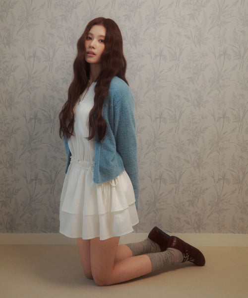 WOMAN V-NECK HAIRY CARDIGAN #SANA同款！ - 2 COLORS BLUE