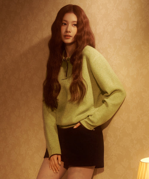 WOMAN HAIRY COLLAR KNIT #SANA同款！ - 2 COLORS NAVY