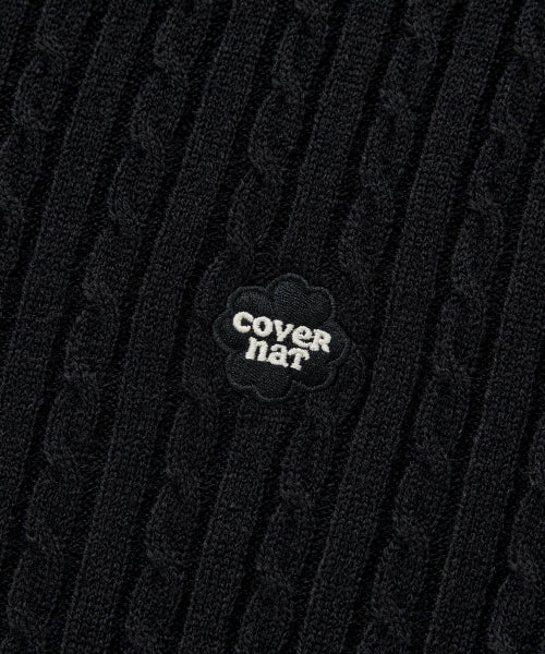 WOMAN CLOVER HEART CABLE CARDIGAN #SANA同款！ - 5 COLORS BLACK