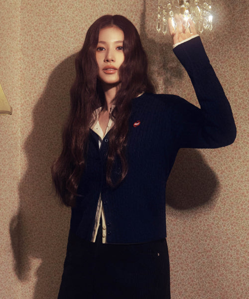 WOMAN CLOVER HEART CABLE CARDIGAN #SANA同款！ - 5 COLORS PURPLE