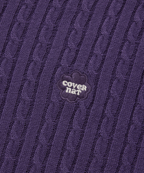WOMAN CLOVER HEART CABLE CARDIGAN #SANA同款！ - 5 COLORS PURPLE