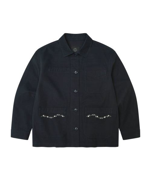 WOMAN COTTON EMBROIDERY WORK JACKET #SANA同款！ NAVY