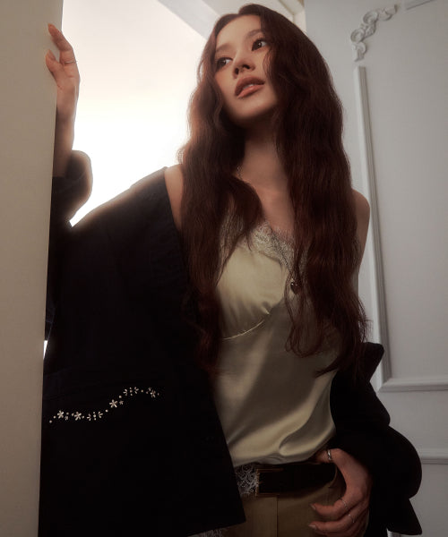 WOMAN COTTON EMBROIDERY WORK JACKET #SANA同款！ NAVY