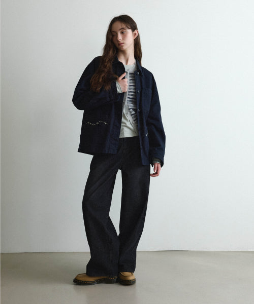 WOMAN COTTON EMBROIDERY WORK JACKET #SANA同款！ NAVY