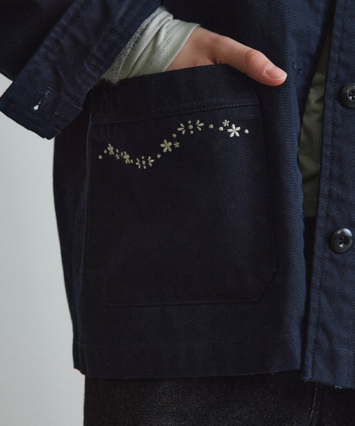WOMAN COTTON EMBROIDERY WORK JACKET #SANA同款！ NAVY